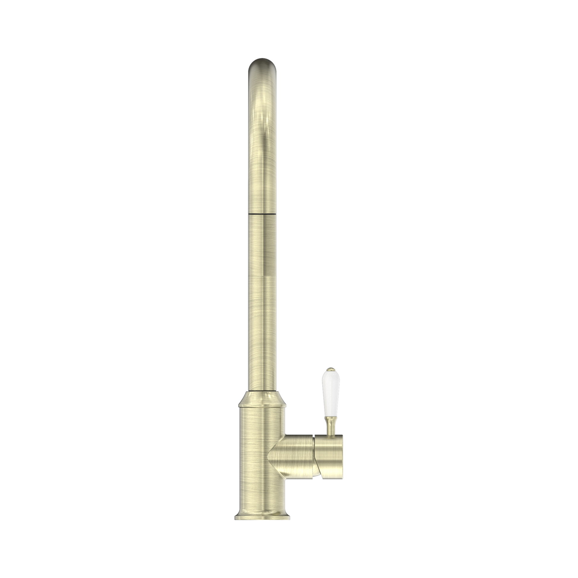 Nero York Pull Out Sink Mixer With Vegie Spray Function With White Porcelain Lever Aged Brass