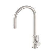 Nero York Pull Out Sink Mixer With Vegie Spray Function With White Porcelain Lever, Brushed Nickel