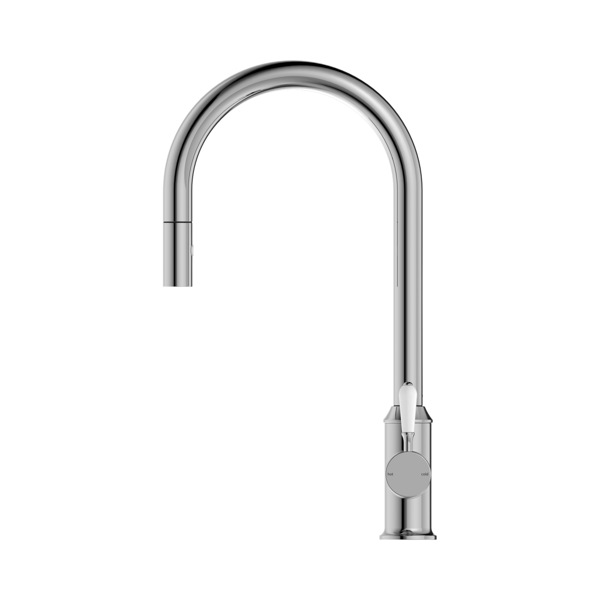 Nero York Pull Out Sink Mixer With Vegie Spray Function With White Porcelain Lever, Chrome