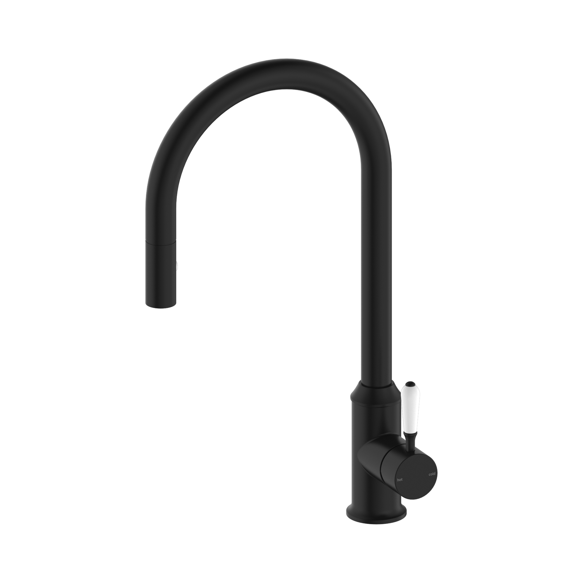 Nero York Pull Out Sink Mixer With Vegie Spray Function With White Porcelain Lever, Matte Black