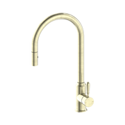 Nero York Pull Out Sink Mixer With Vegie Spray Function With Metal Lever Aged Brass