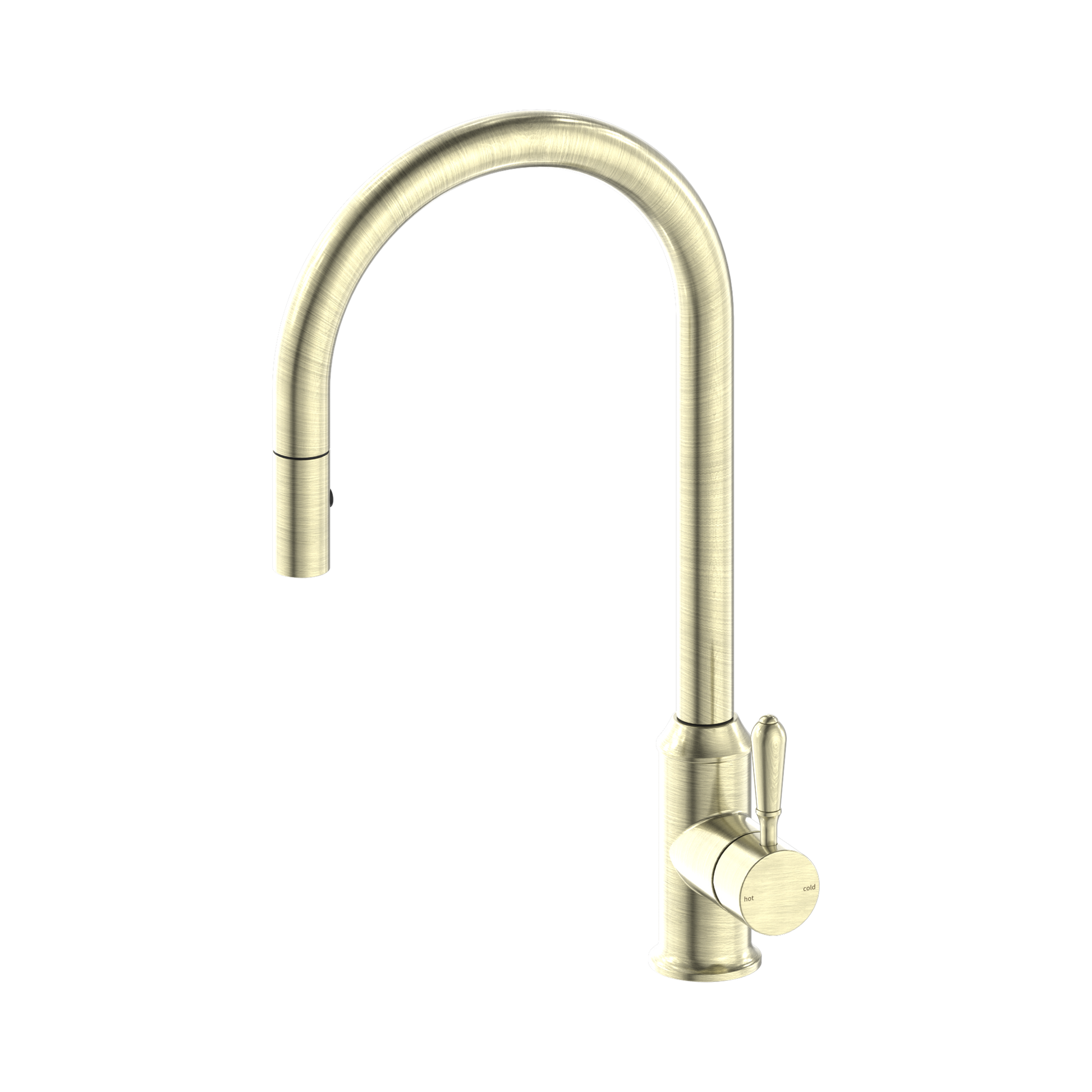 Nero York Pull Out Sink Mixer With Vegie Spray Function With Metal Lever Aged Brass