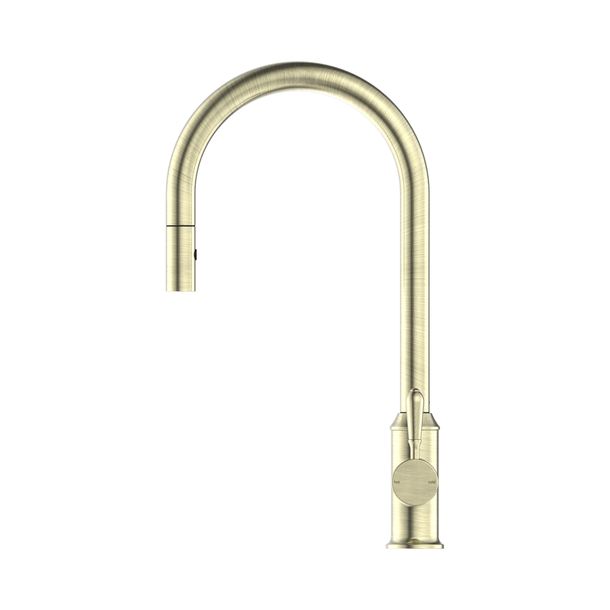 Nero York Pull Out Sink Mixer With Vegie Spray Function With Metal Lever Aged Brass