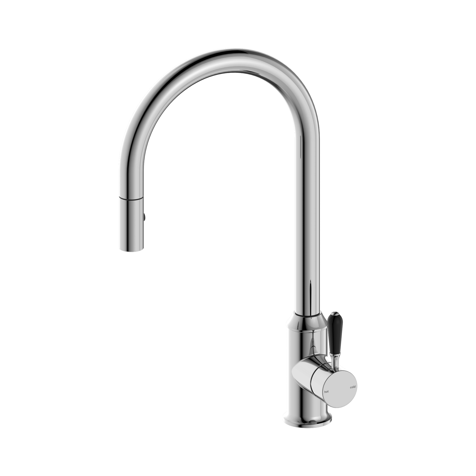 Nero York Pull Out Sink Mixer With Vegie Spray Function With Black Porcelain Lever, Chrome