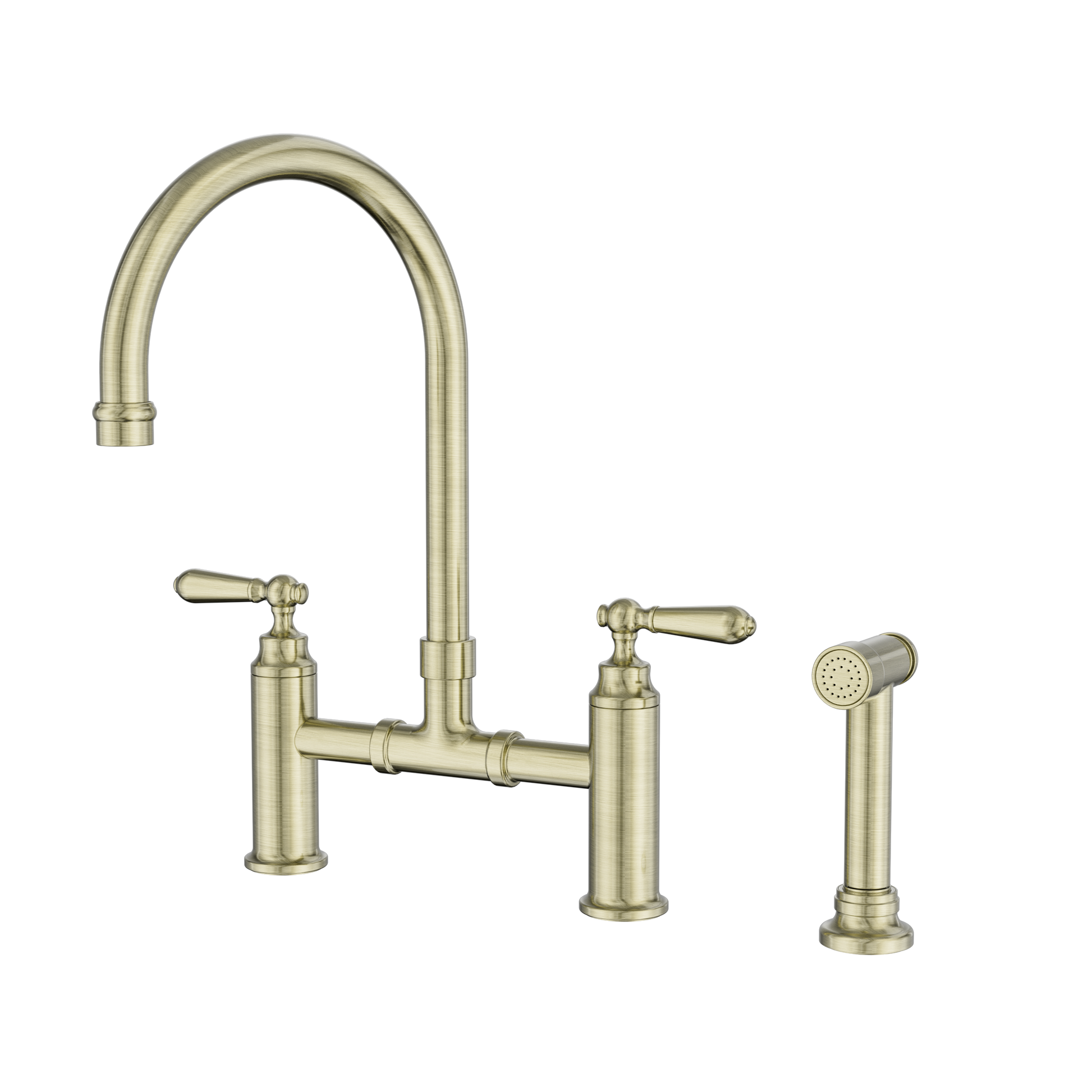 Nero York Bridge Kitchen Set With Hand Spray Aged Brass