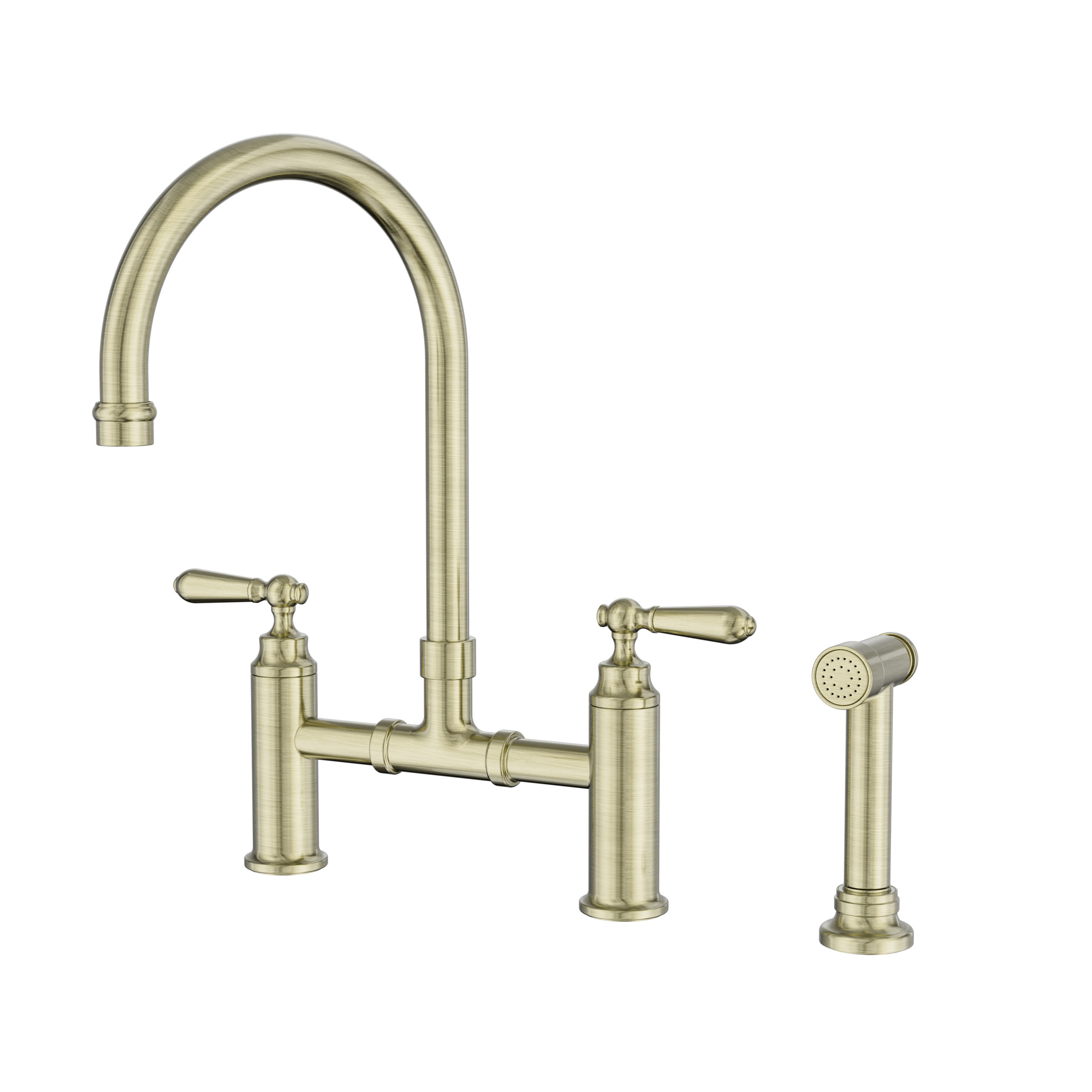 Nero York Bridge Kitchen Set With Hand Spray Aged Brass
