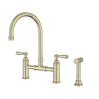 Nero York Bridge Kitchen Set With Hand Spray, Aged Brass