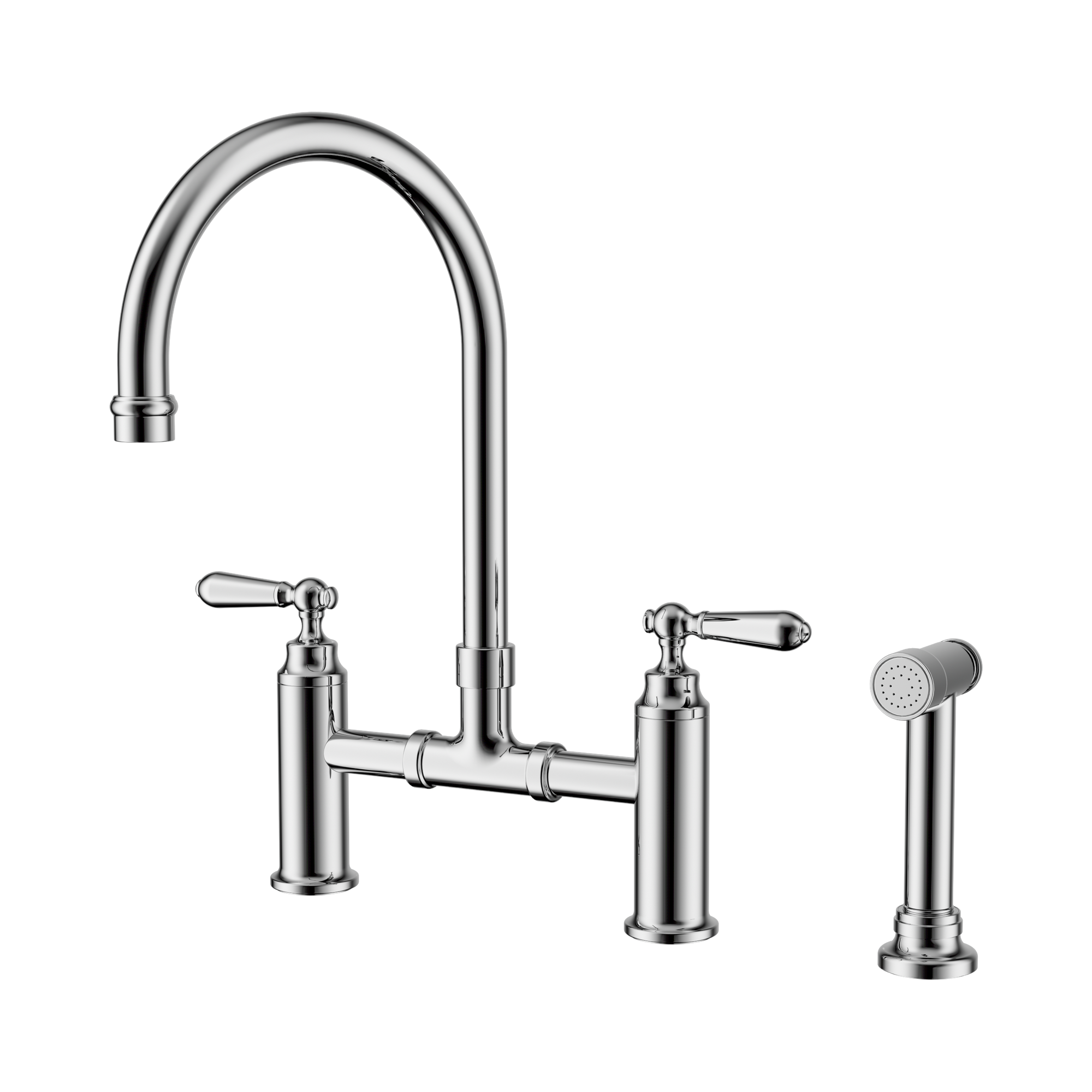 Nero York Bridge Kitchen Set With Hand Spray, Chrome