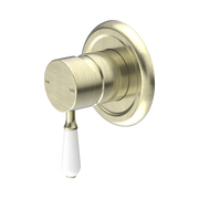 Nero York Wall/Shower Mixer With White Porcelain Lever Aged Brass