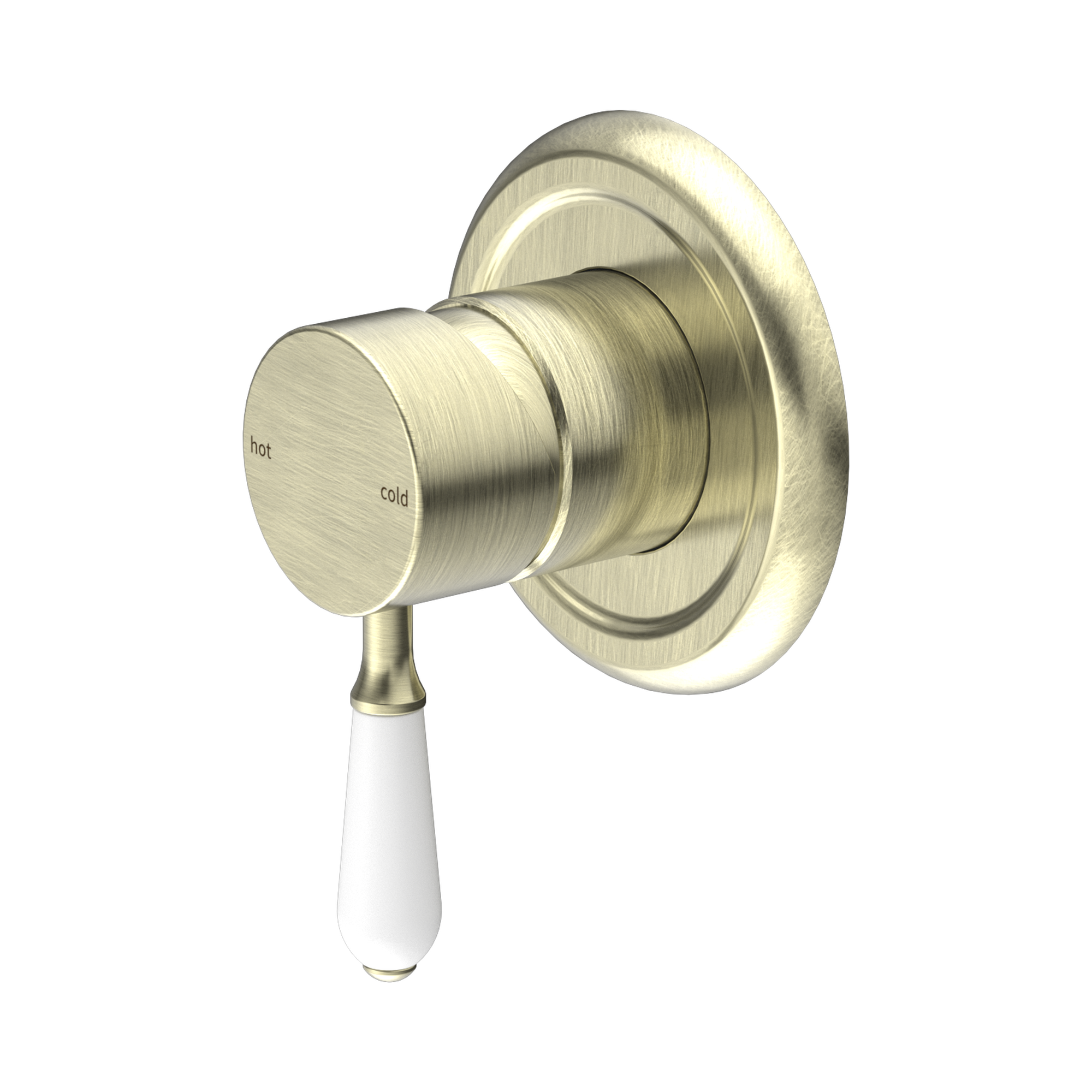 Nero York Wall/Shower Mixer With White Porcelain Lever Aged Brass