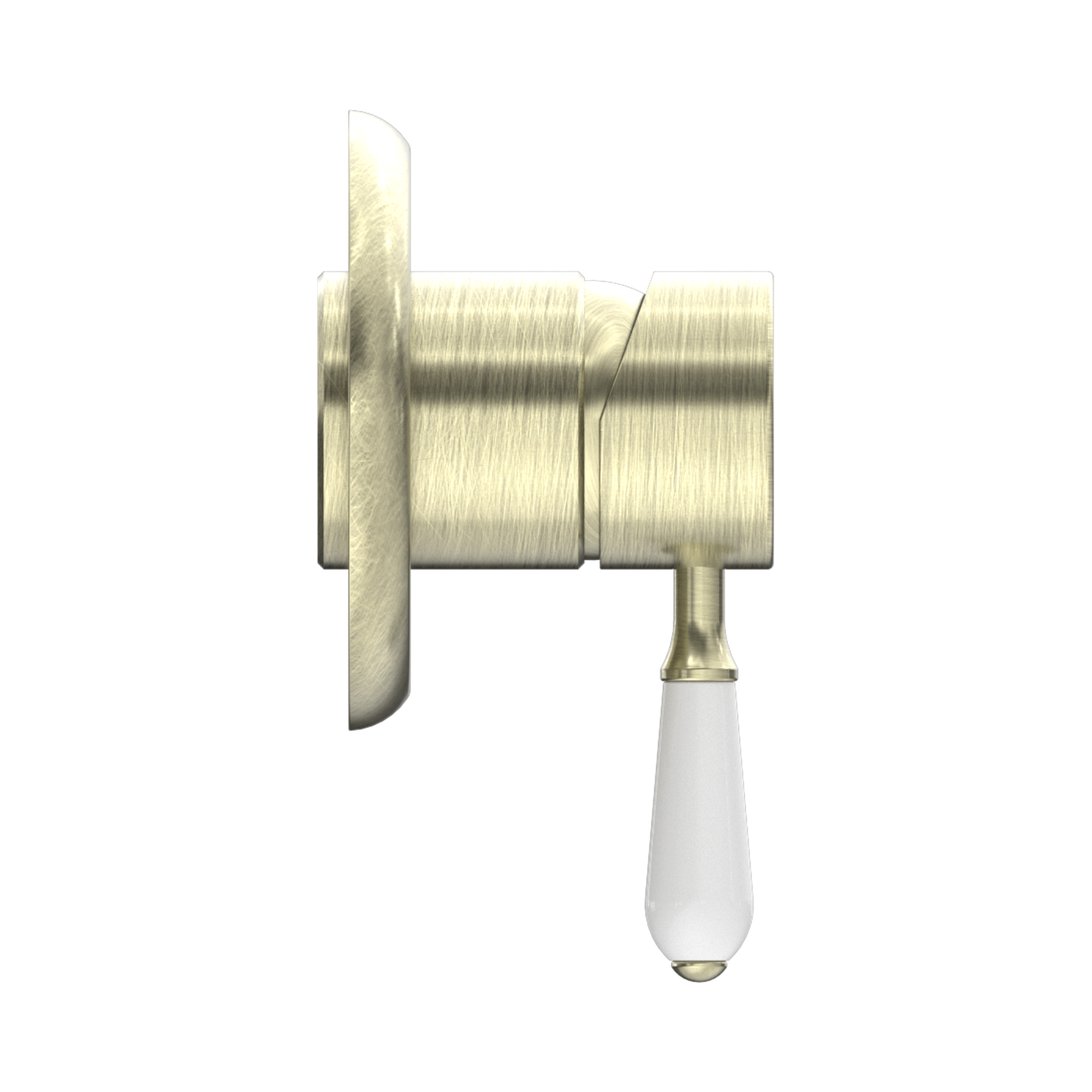 Nero York Wall/Shower Mixer With White Porcelain Lever Aged Brass