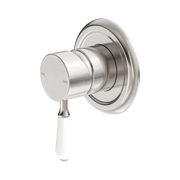 Nero York Wall/Shower Mixer With White Porcelain Lever, Brushed Nickel