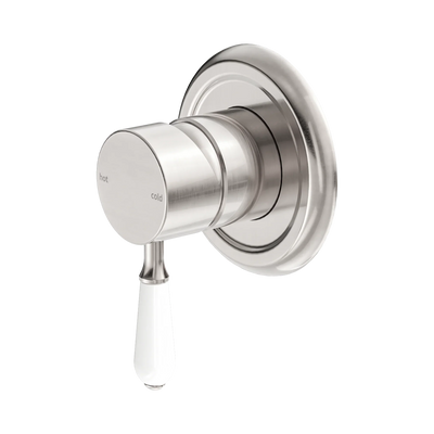 Nero York Shower Mixer With White Porcelain Lever, Brushed Nickel