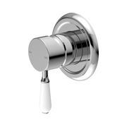 Nero York Wall/Shower Mixer With White Porcelain Lever, Chrome