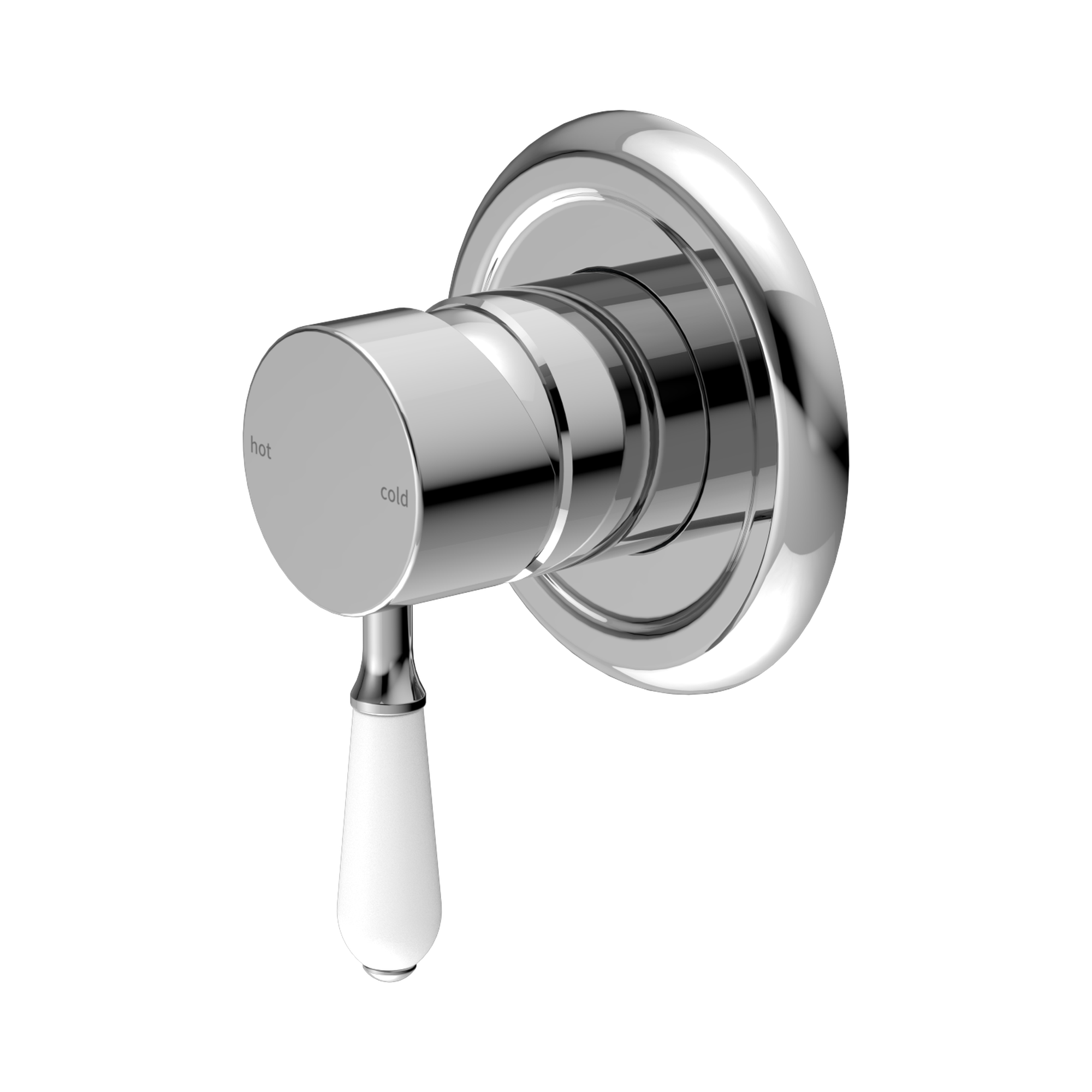 Nero York Wall/Shower Mixer With White Porcelain Lever, Chrome