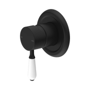 Nero York Wall/Shower Mixer With White Porcelain Lever, Matte Black