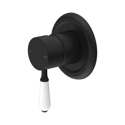 Nero York Shower Mixer With White Porcelain Lever, Matte Black