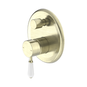 Nero York Diverter Mixer With White Porcelain Lever Aged Brass