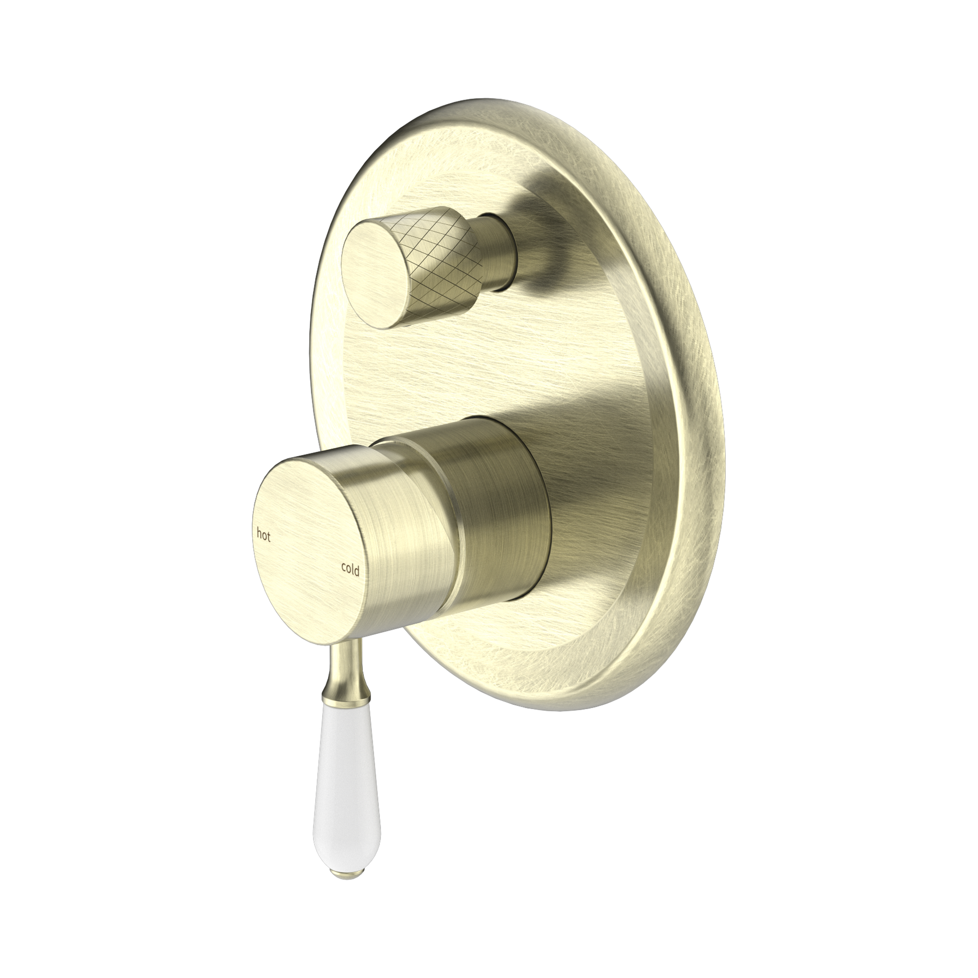 Nero York Diverter Mixer With White Porcelain Lever Aged Brass