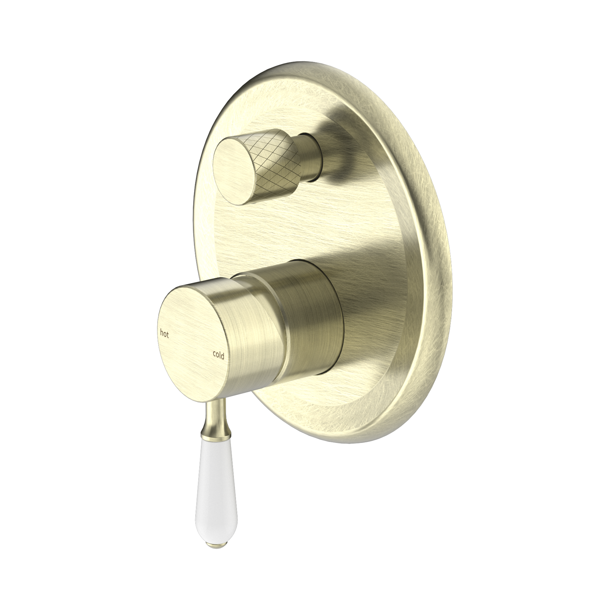Nero York Diverter Mixer With White Porcelain Lever Aged Brass