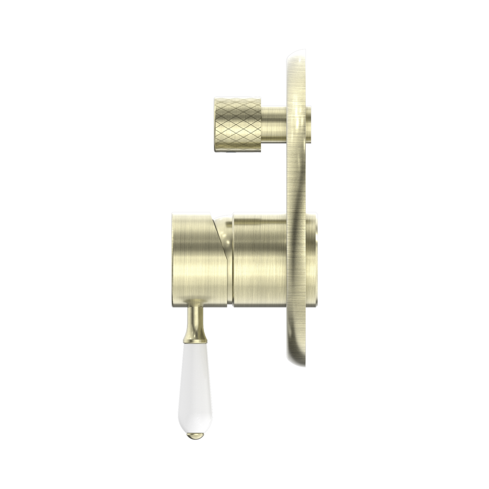 Nero York Diverter Mixer With White Porcelain Lever Aged Brass