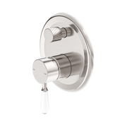 Nero York Diverter Mixer With White Porcelain Lever, Brushed Nickel