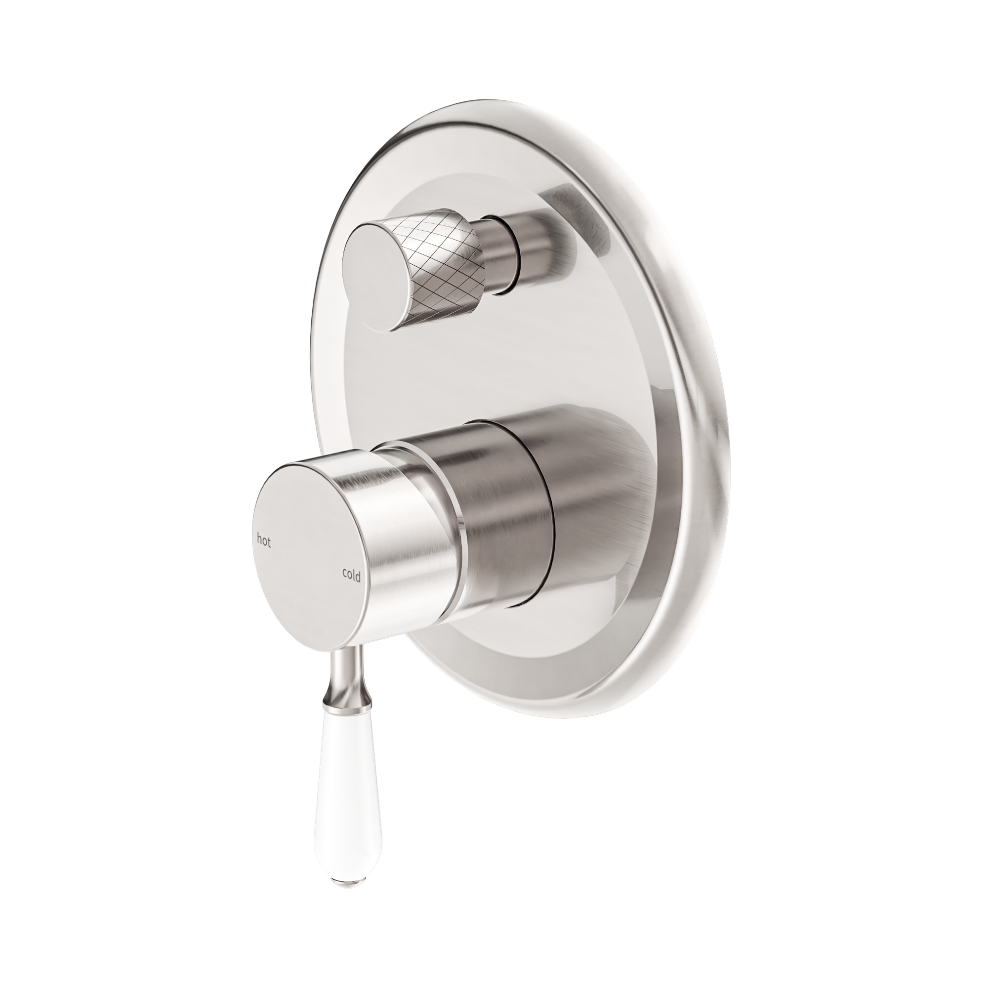 Nero York Diverter Mixer With White Porcelain Lever, Brushed Nickel