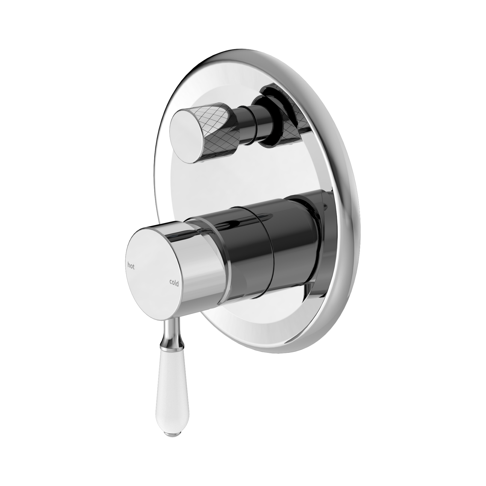 Nero York Diverter Mixer With White Porcelain Lever, Chrome