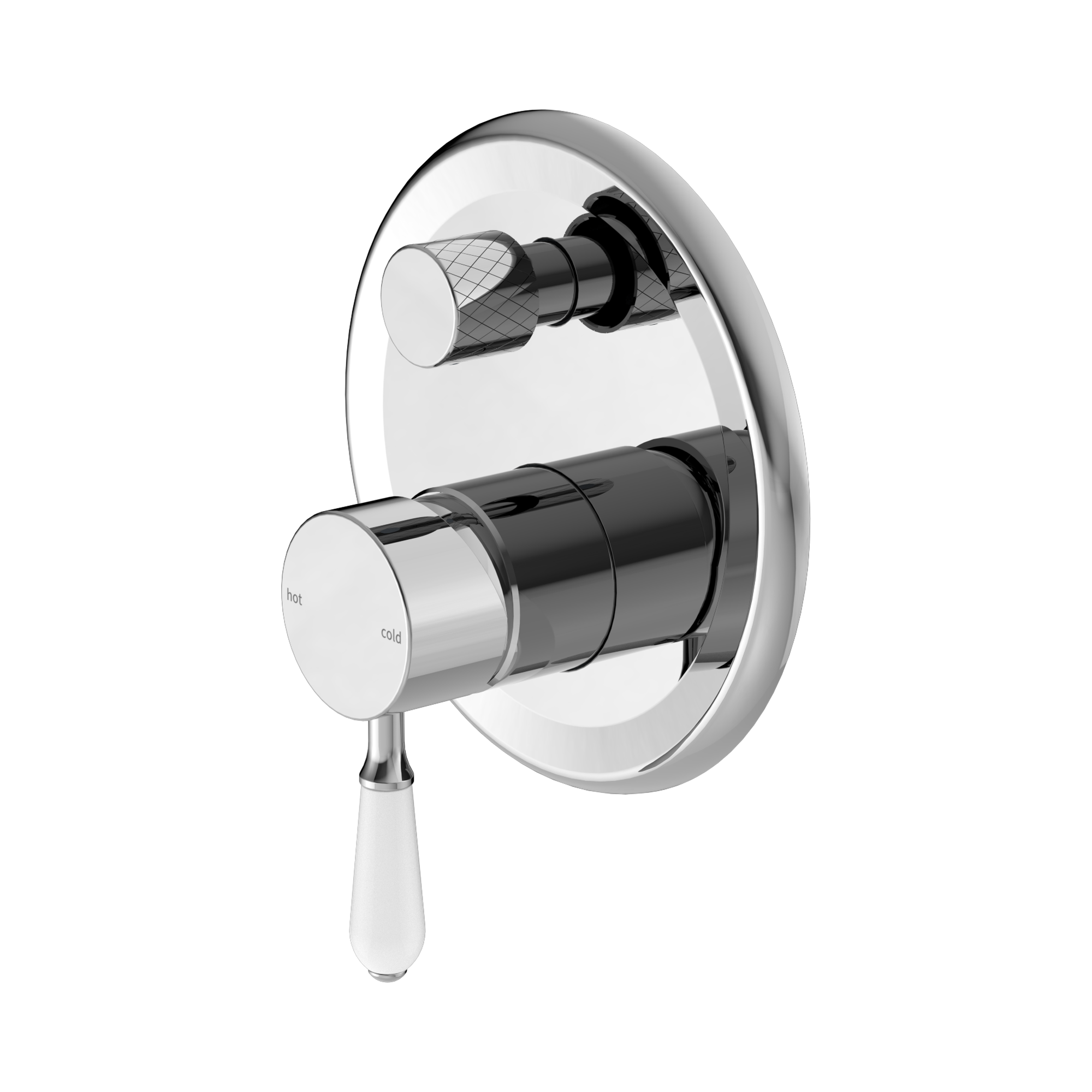 Nero York Diverter Mixer With White Porcelain Lever, Chrome