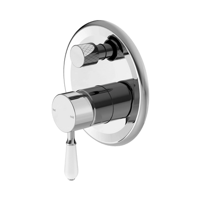 Nero York Shower Mixer With Diverter With White Porcelain Lever, Chrome