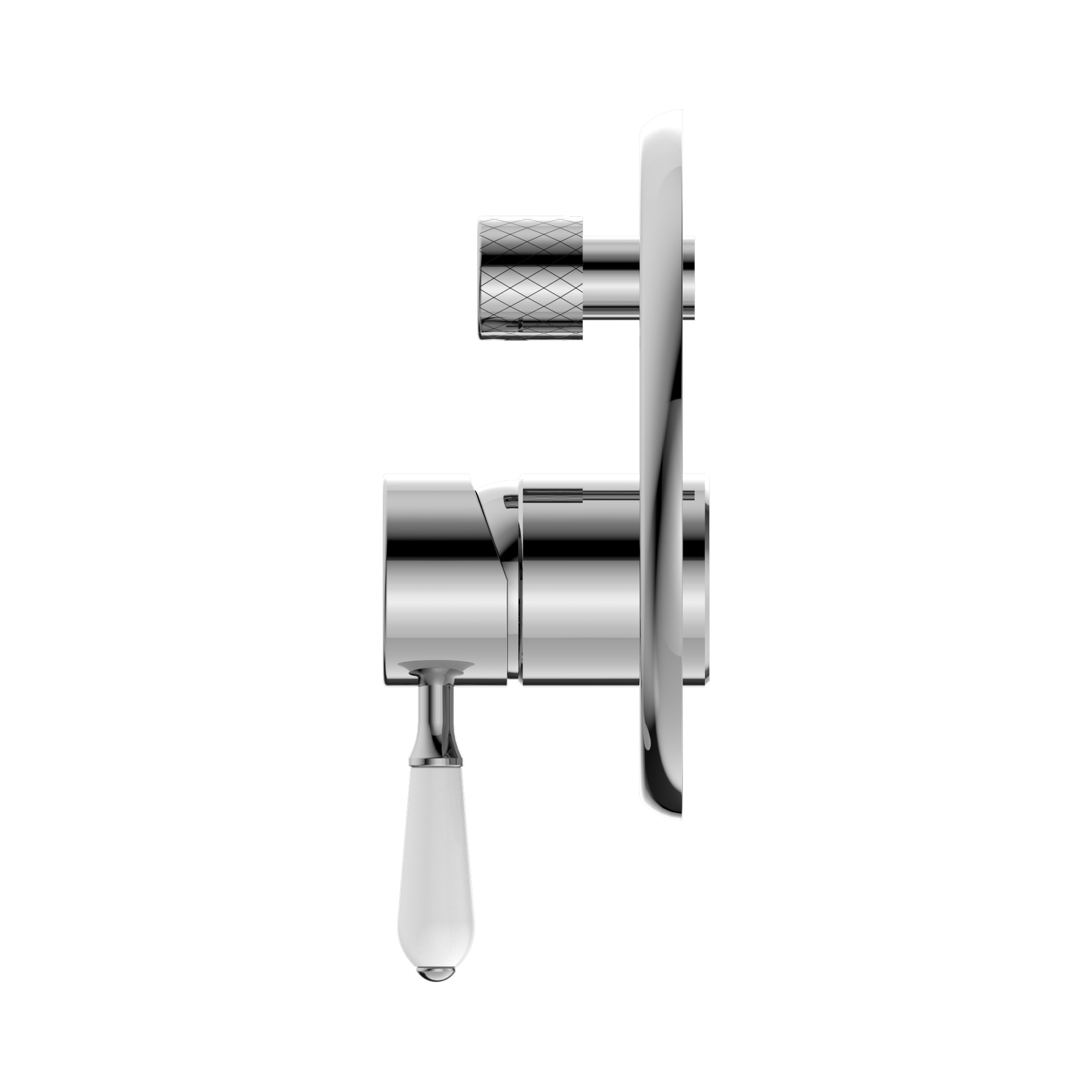 Nero York Diverter Mixer With White Porcelain Lever, Chrome