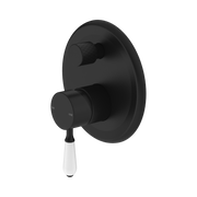 Nero York Diverter Mixer With White Porcelain Lever, Matte Black
