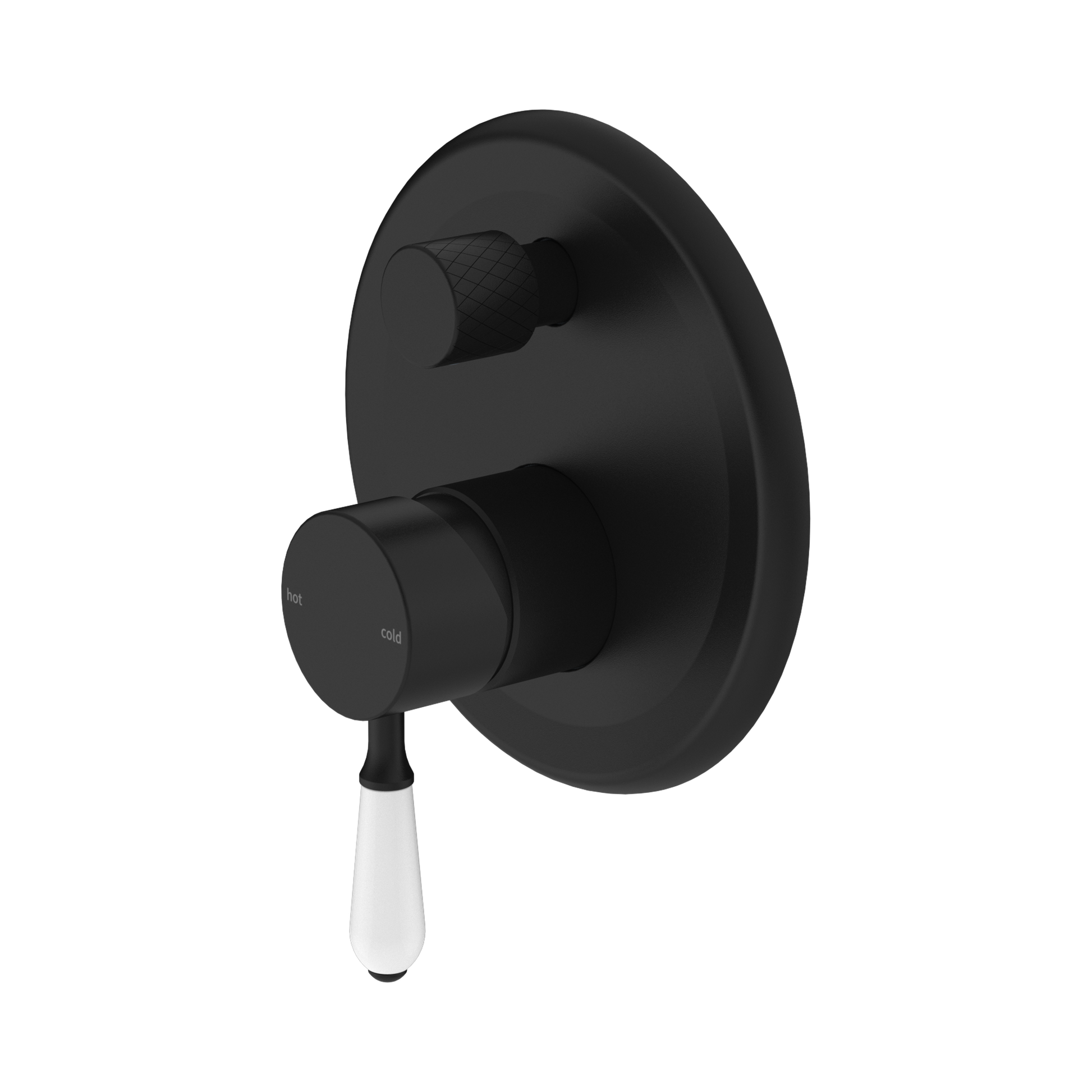 Nero York Diverter Mixer With White Porcelain Lever, Matte Black