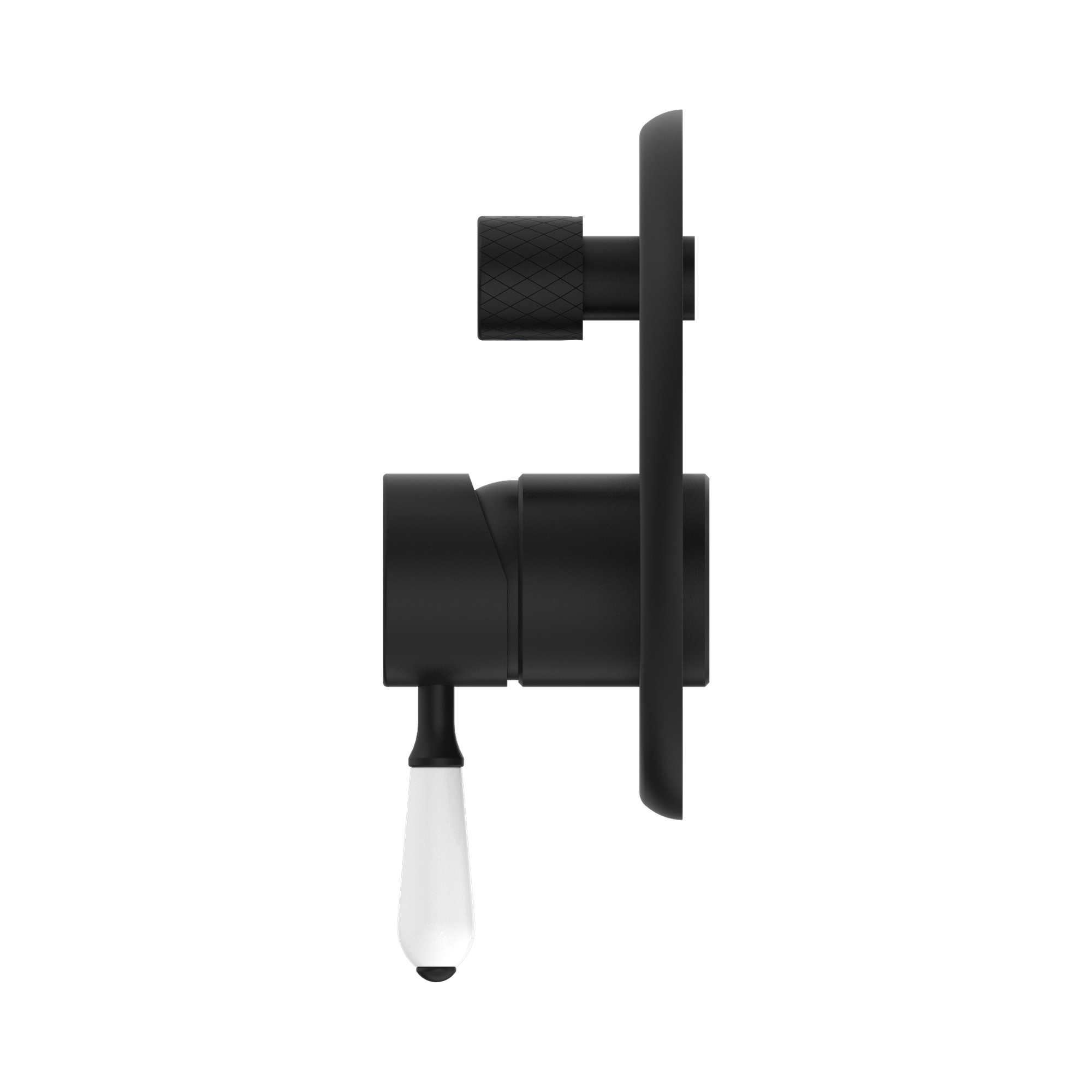 Nero York Diverter Mixer With White Porcelain Lever, Matte Black
