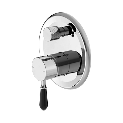 Nero York Shower Mixer With Diverter With Black Porcelain Lever, Chrome