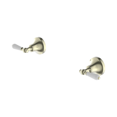 Nero York Wall Top Assemblies With White Porcelain Lever, Aged Brass