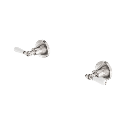Nero York Wall Top Assemblies With White Porcelain Lever II, Brushed Nickel