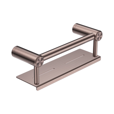 Nero Mecca Care 25mm Grab Rail With Shelf 300mm, Brushed Bronze