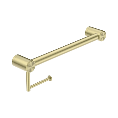 Nero Mecca Care 32mm Grab Rail With Toilet Roll Holder 450mm, Brushed Gold