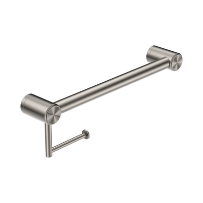 Nero Mecca Care 32mm Grab Rail With Toilet Roll Holder 450mm, Brushed Nickel