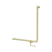 Nero Mecca Care 32mm 90 Degree NZ4121 Accessible Toilet Grab Rail 750X750mm With Toilet Roll Holder, Brushed Gold