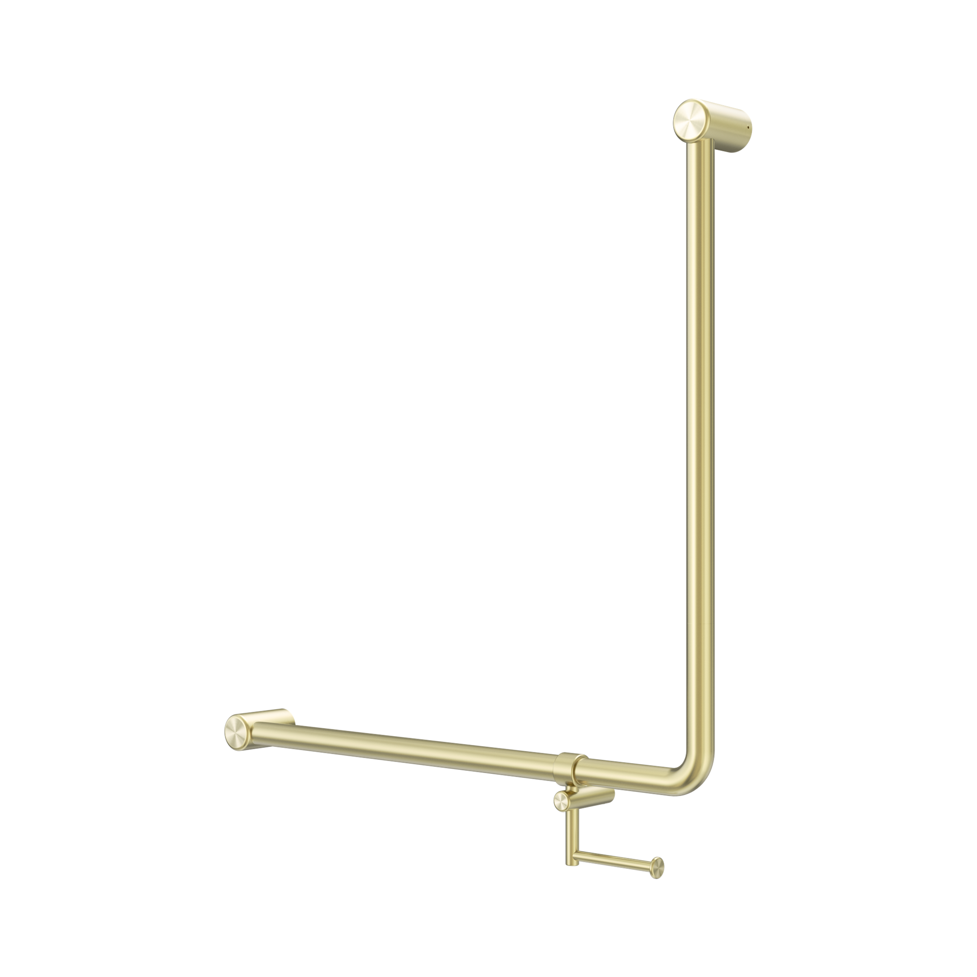 Nero Mecca Care 32mm 90 Degree NZ4121 Accessible Toilet Grab Rail 750X750mm With Toilet Roll Holder, Brushed Gold