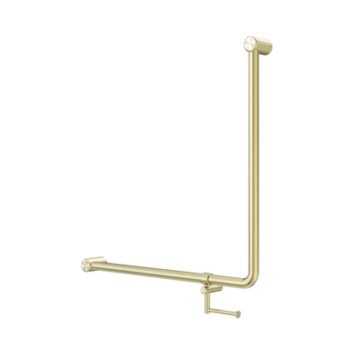 Nero Mecca Care 32mm 90 Degree NZ4121 Accessible Toilet Grab Rail 750X750mm With Toilet Roll Holder, Brushed Gold