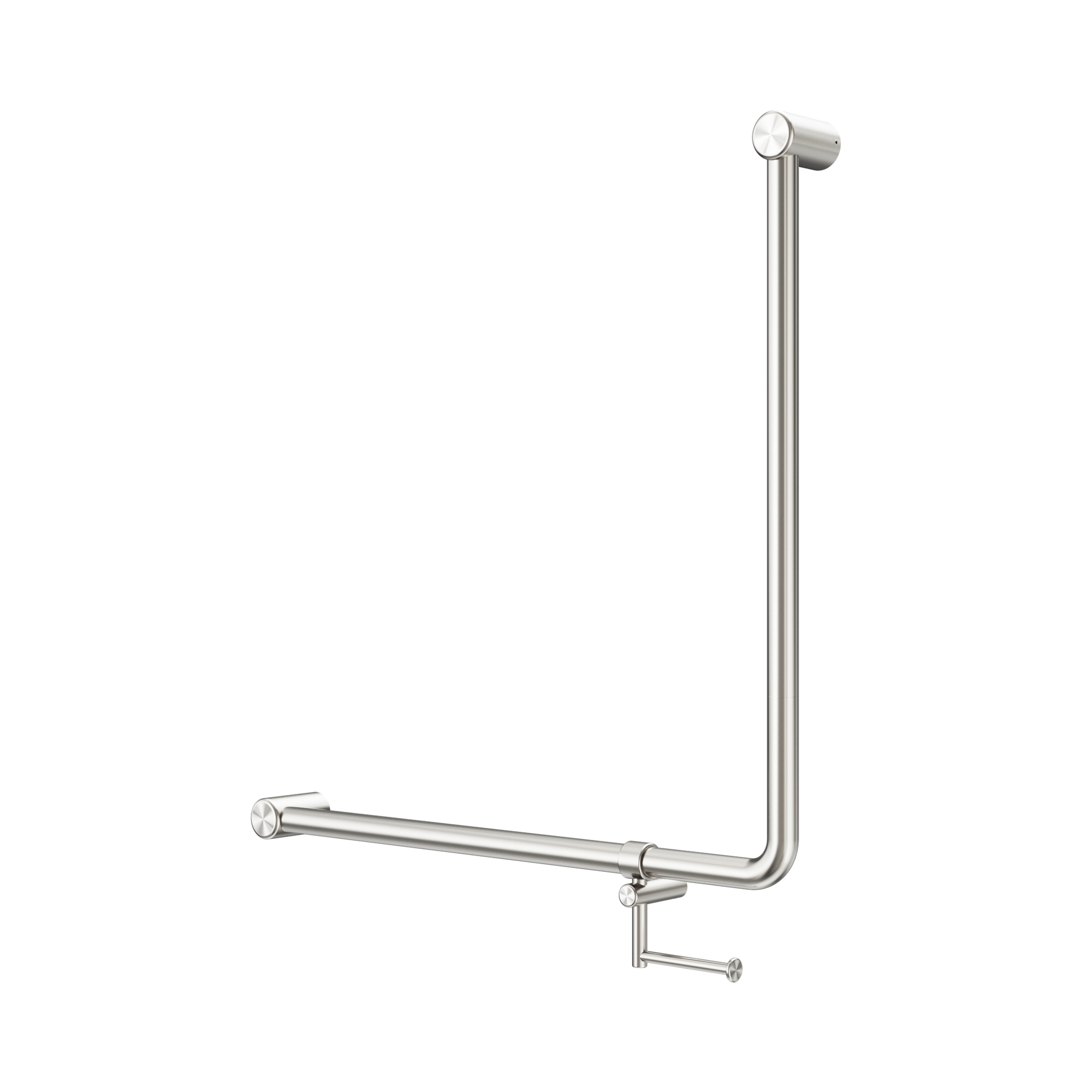 Nero Mecca Care 32mm 90 Degree NZ4121 Accessible Toilet Grab Rail 750X750mm With Toilet Roll Holder, Brushed Nickel