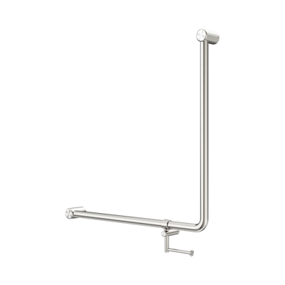 Nero Mecca Care 32mm 90 Degree NZ4121 Accessible Toilet Grab Rail 750X750mm With Toilet Roll Holder, Brushed Nickel