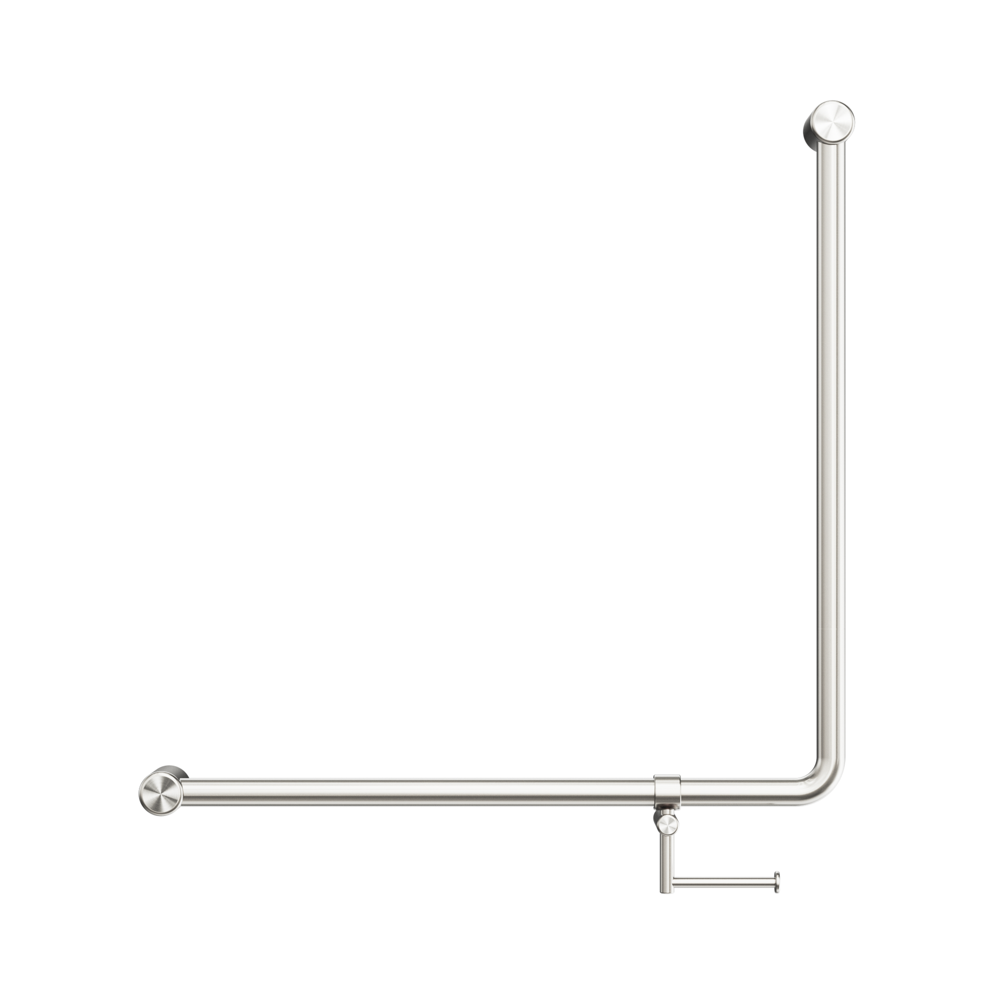 Nero Mecca Care 32mm 90 Degree NZ4121 Accessible Toilet Grab Rail 750X750mm With Toilet Roll Holder, Brushed Nickel