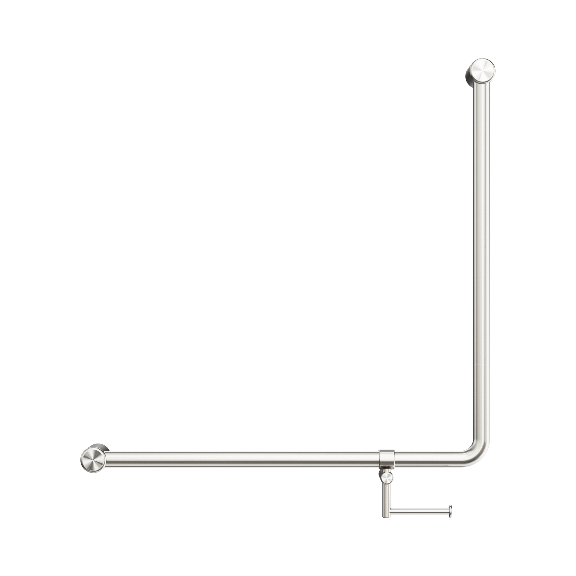Nero Mecca Care 32mm 90 Degree NZ4121 Accessible Toilet Grab Rail 750X750mm With Toilet Roll Holder, Brushed Nickel