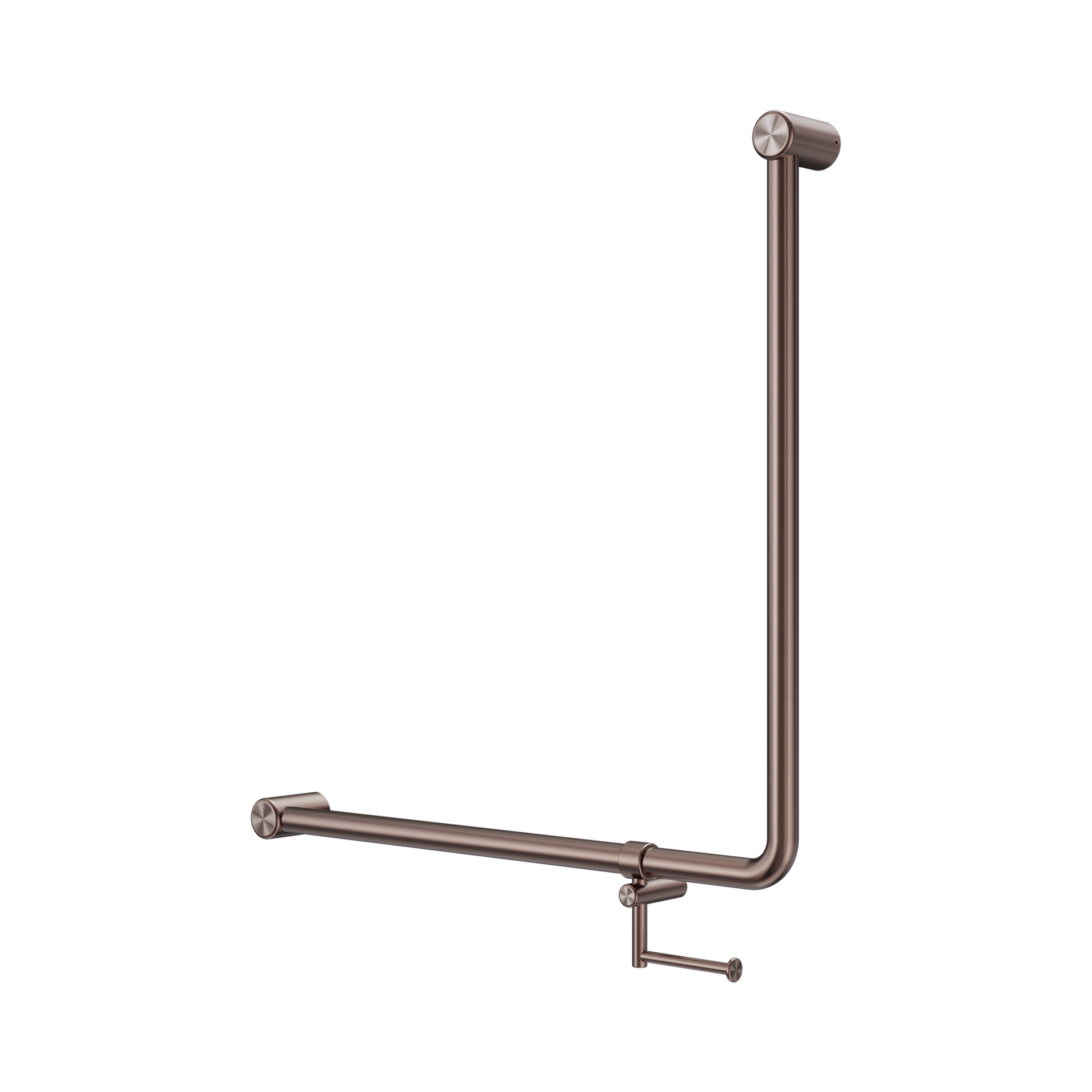 Nero Mecca Care 32mm 90 Degree NZ4121 Accessible Toilet Grab Rail 750X750mm With Toilet Roll Holder, Brushed Bronze