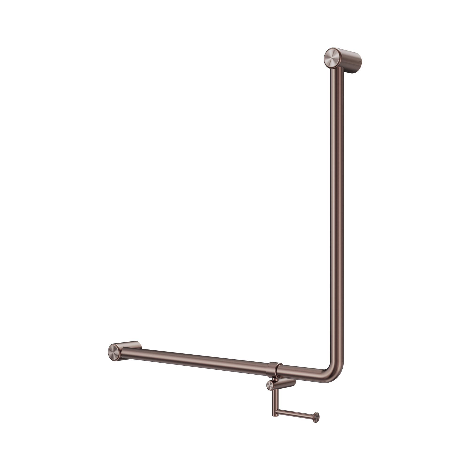 Nero Mecca Care 32mm 90 Degree NZ4121 Accessible Toilet Grab Rail 750X750mm With Toilet Roll Holder, Brushed Bronze