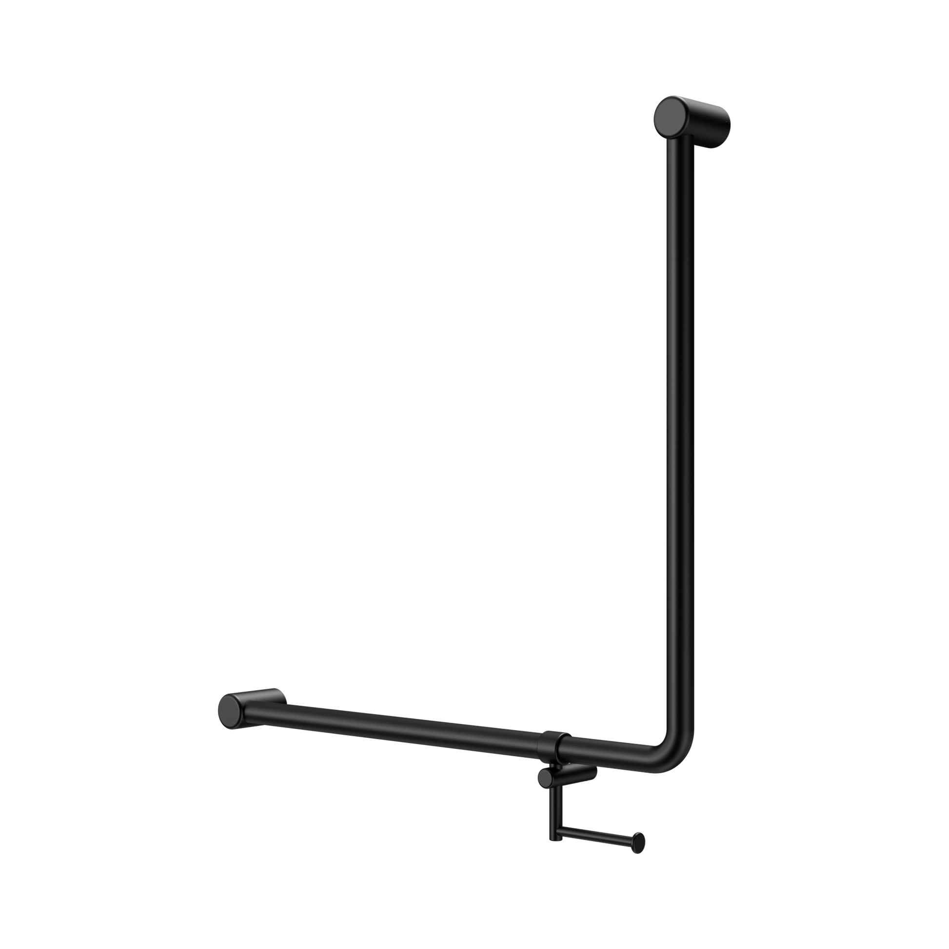 Nero Mecca Care 32mm 90 Degree NZ4121 Accessible Toilet Grab Rail 750X750mm With Toilet Roll Holder, Matte Black